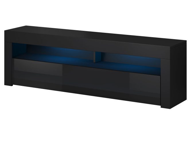 Szafka RTV czarna oświetlenie LED ROMEO 2 białe tło
