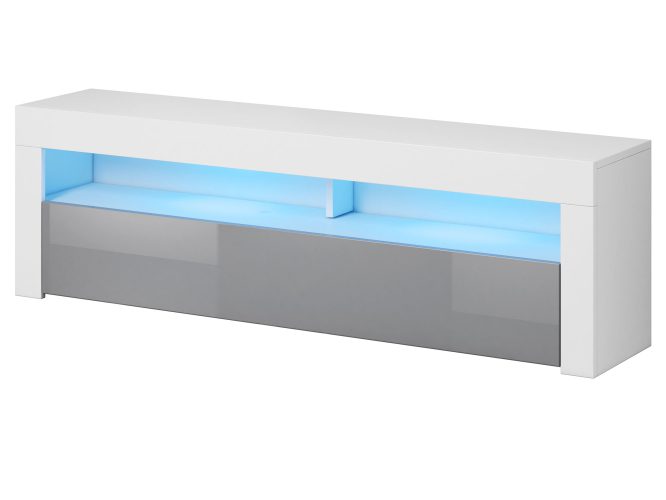 Szafka RTV biało-szara oświetlenie LED ROMEO 2 białe tło