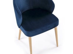 Miniaturka 9 - Krzesło welurowe granatowe z bukowymi nogami z widocznym oparciem
