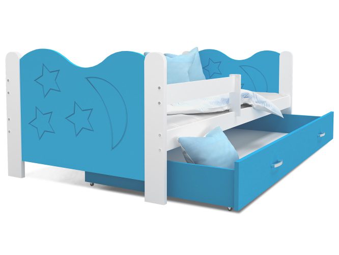 Łóżko dla dziecka ze wzorem biało niebieskie BRICK