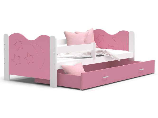 Łóżko dla dziecka ze wzorem biało różowe BRICK