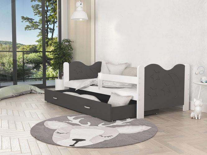 Łóżko dla dziecka ze wzorem szaro białe aranżacja pokoju BRICK