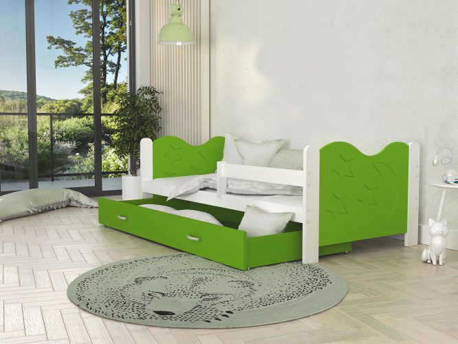Łóżko dla dziecka ze wzorem zielono białe aranżacja pokoju BRICK