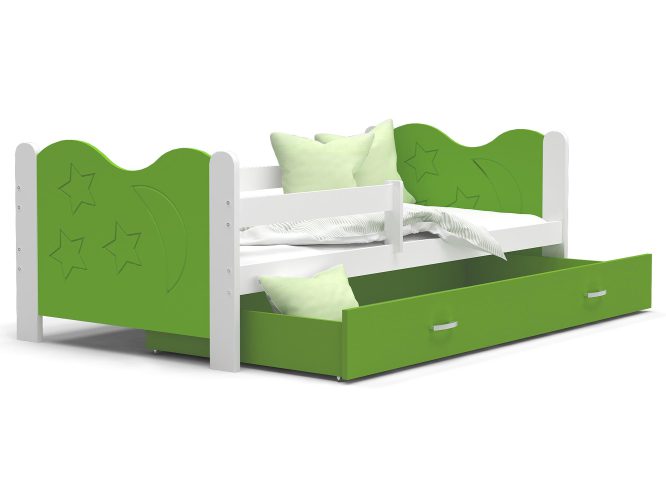 Łóżko dla dziecka ze wzorem biało zielone BRICK