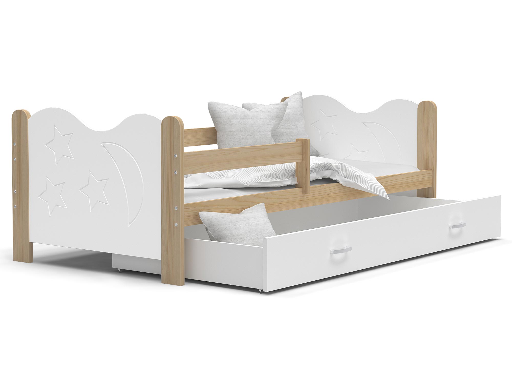 Łóżko dla dziecka ze wzorem biało sosnowe BRICK