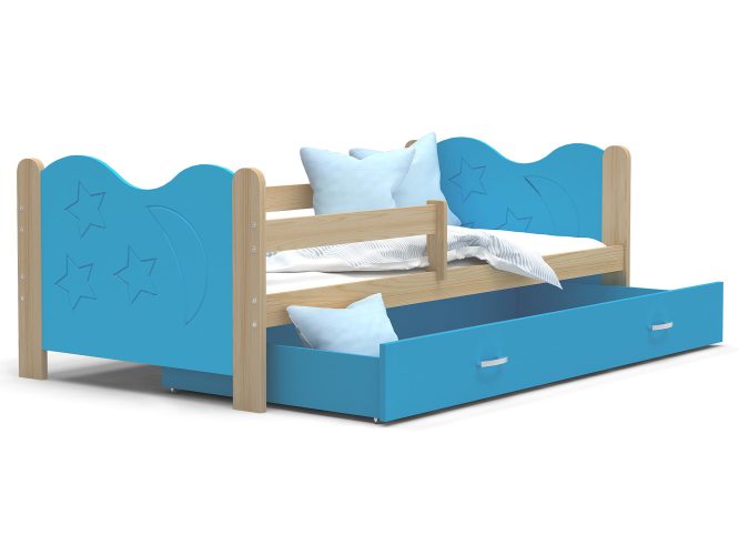 Łóżko dla dziecka ze wzorem niebieskie sosnowe BRICK