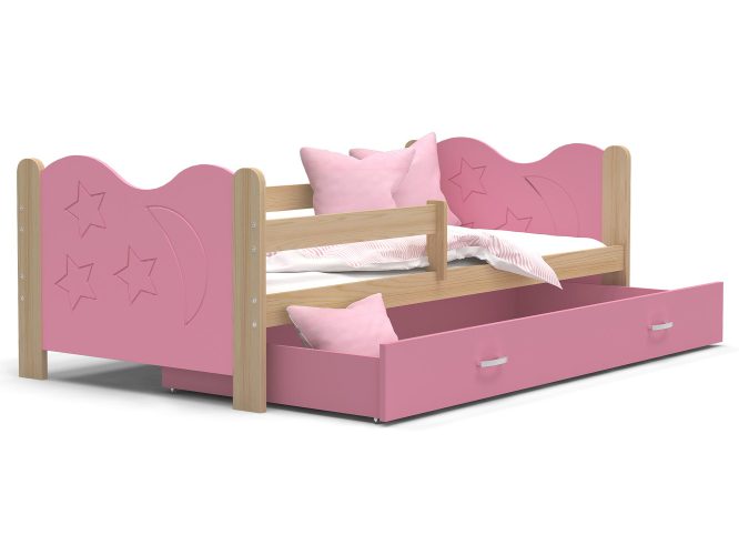 Łóżko dla dziecka ze wzorem różowe sosnowe BRICK