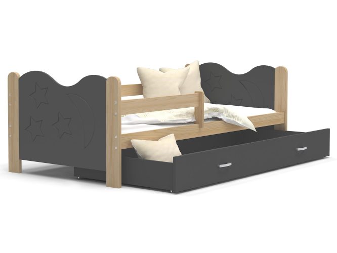 Łóżko dla dziecka ze wzorem szare sosnowe BRICK
