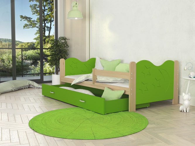Łóżko dla dziecka ze wzorem zielone sosnowe aranżacja pokoju BRICK