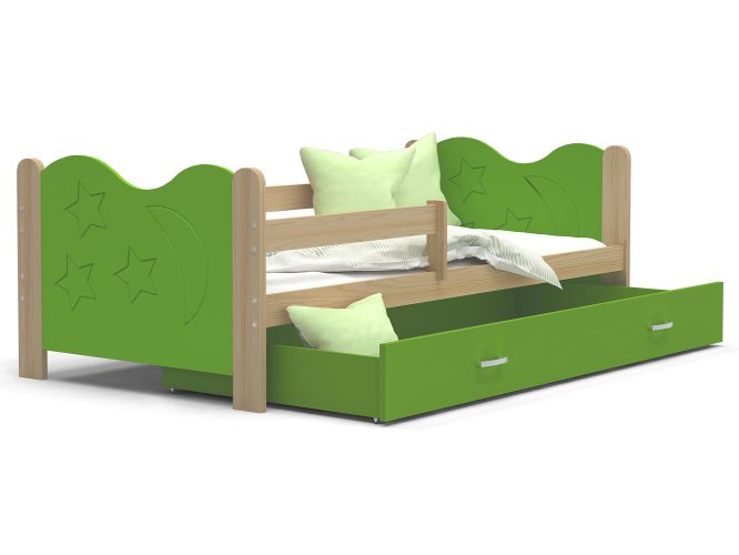 Łóżko dla dziecka ze wzorem zielone sosnowe BRICK