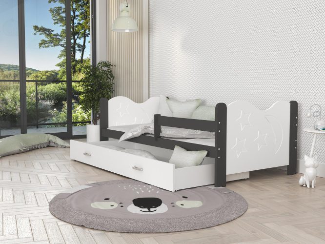 Łóżko dla dziecka ze wzorem biało szare aranżacja pokoju BRICK