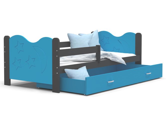 Łóżko dla dziecka ze wzorem niebiesko szare BRICK