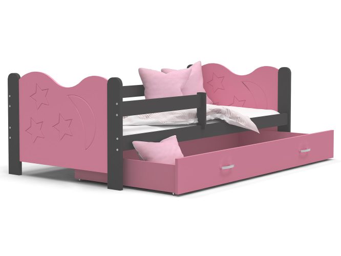 Łóżko dla dziecka ze wzorem różowo szare BRICK