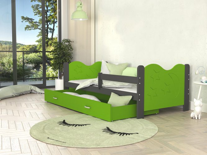 Łóżko dla dziecka ze wzorem zielono szare aranżacja pokoju BRICK