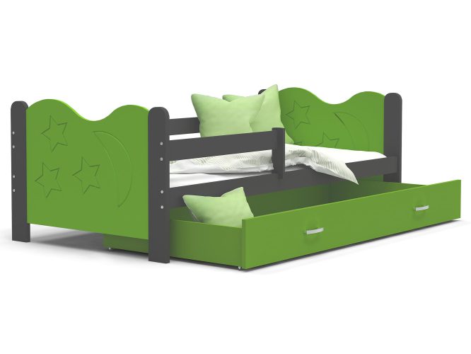 Łóżko dla dziecka ze wzorem zielono szare BRICK