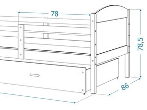Miniaturka 25 - Schemat techniczny łóżka dziecięcego z wymiarami 168x78 cm