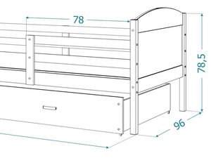 Miniaturka 26 - Widok boczny konstrukcji łóżka z podziałką techniczną