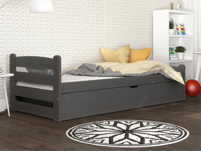 Szare łóżko 90x200 podnoszony stelaż z materacem inspiracja CORTEZ