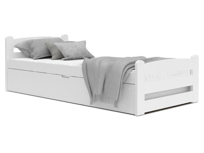 Białe łóżko 90x200 podnoszony stelaż z materacem CORTEZ
