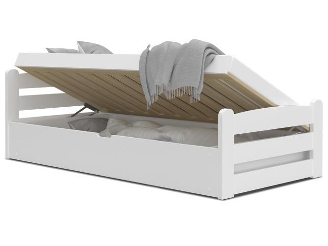 Białe łóżko 90x200 podnoszony stelaż z materacem ikonka CORTEZ
