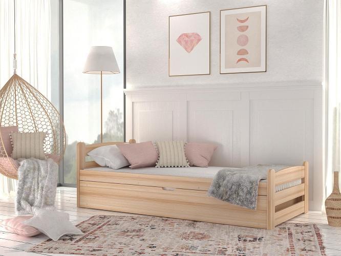 Sosnowe łóżko 90x200 podnoszony stelaż z materacem inspiracja CORTEZ