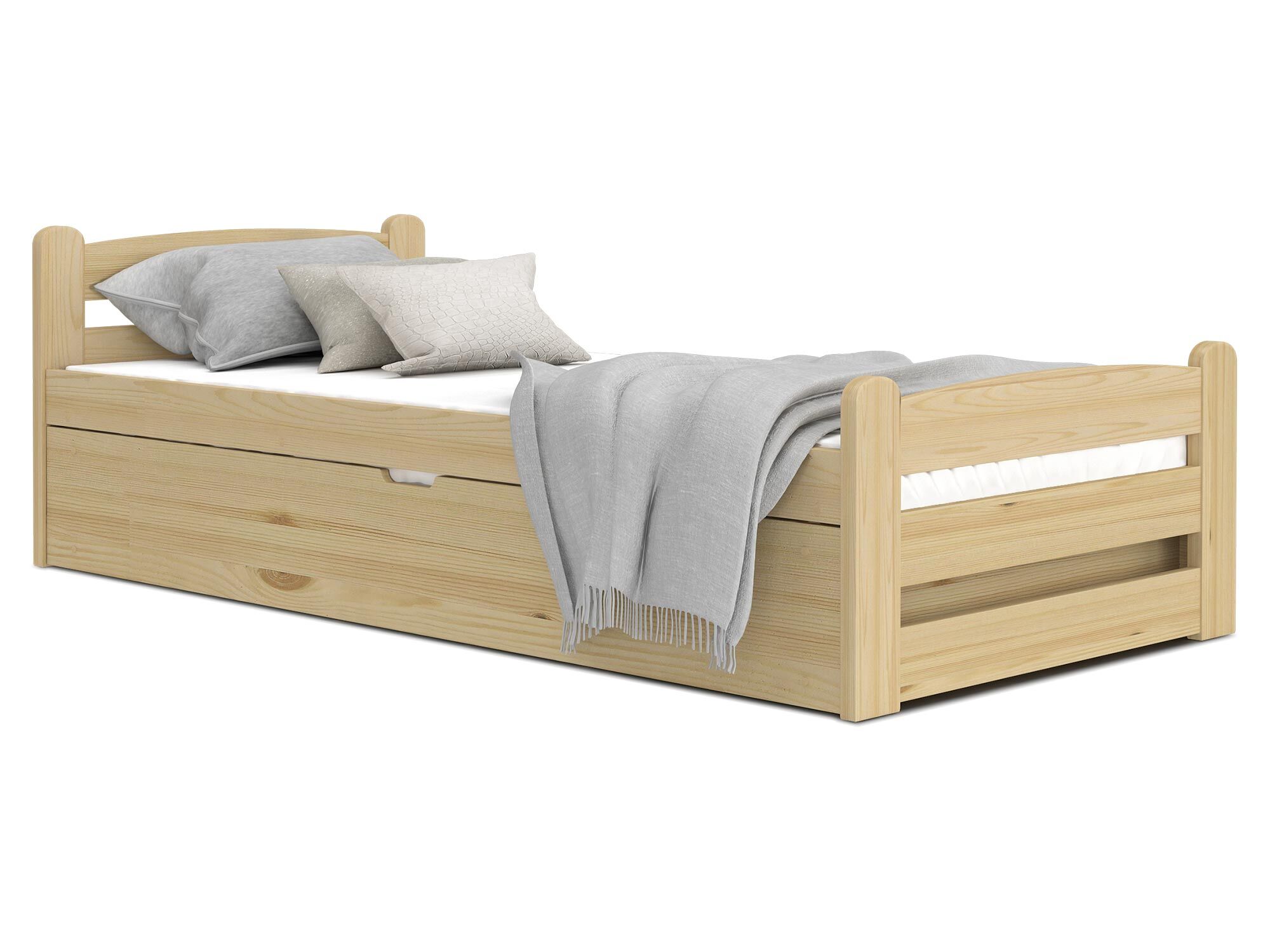 Sosnowe łóżko 90x200 podnoszony stelaż z materacem CORTEZ