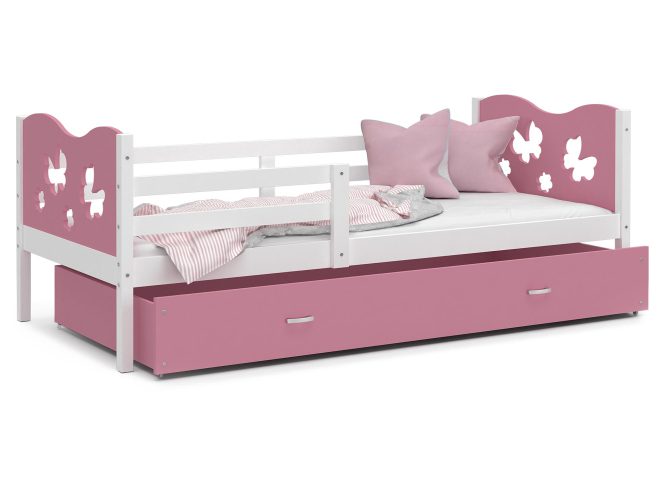 Łóżko dla dziecka wzór motylki różowe CUBI P