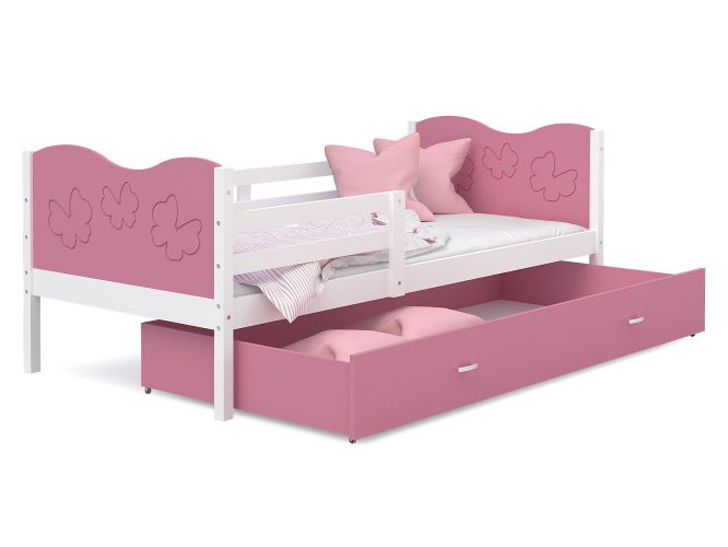 Łóżko dla dziecka wzór motylki biało różowe CUBI P