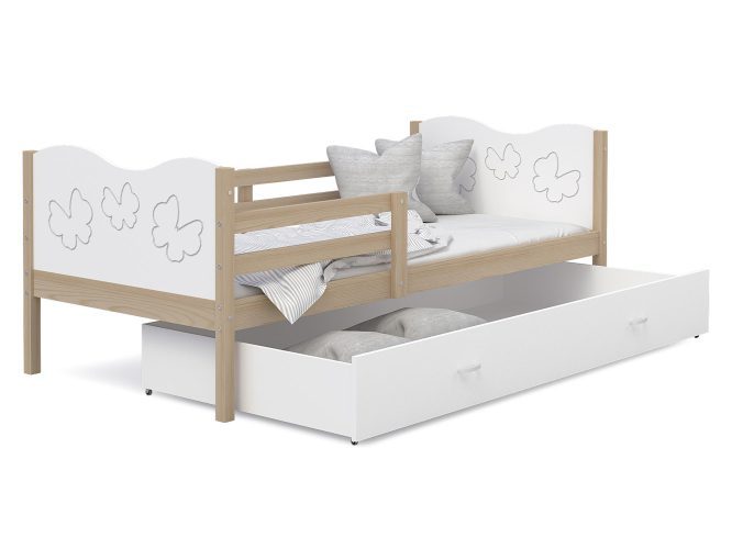 Łóżko dla dziecka wzór motylki białe sosna CUBI P