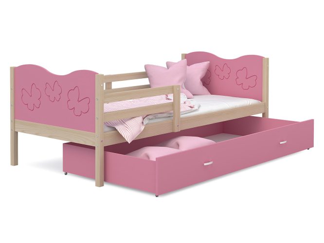 Łóżko dla dziecka wzór motylki różowe sosna CUBI P