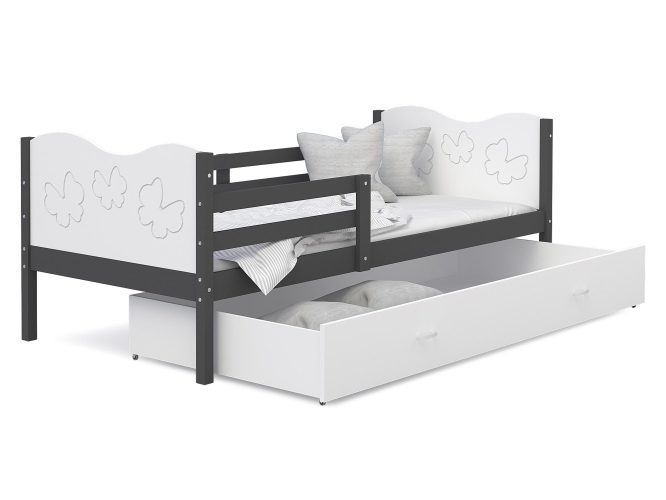Łóżko dla dziecka wzór motylki biało czarne CUBI P