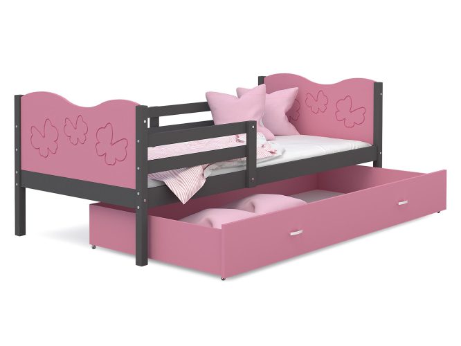 Łóżko dla dziecka wzór motylki różowo szare CUBI P
