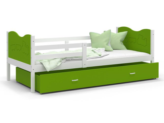 Łóżko dla dziecka wzór motylki zielono białe CUBI P
