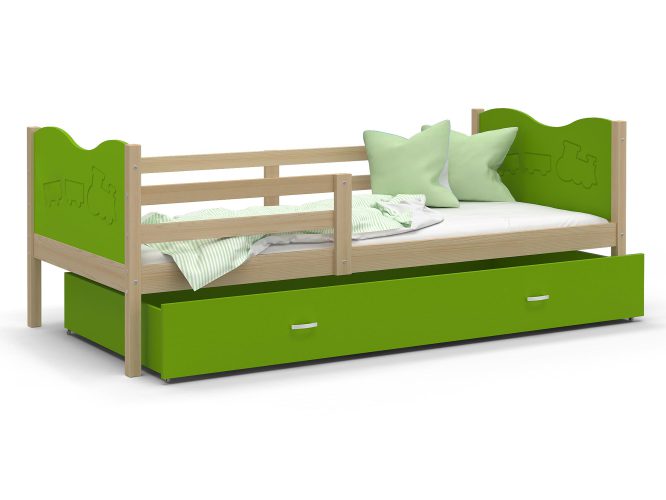 Łóżko dla dziecka wzór pociąg zielone CUBI P