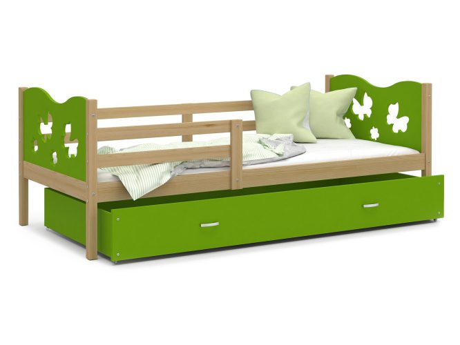 Łóżko dla dziecka wzór motylki zielone CUBI P