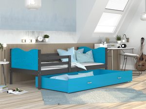 Miniaturka 39 - Łóżko dla dziecka wzór pociąg błękit aranżacja CUBI P