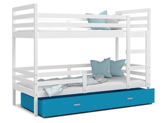 Łóżko piętrowe trzyosobowe biało niebieskie DAVIS