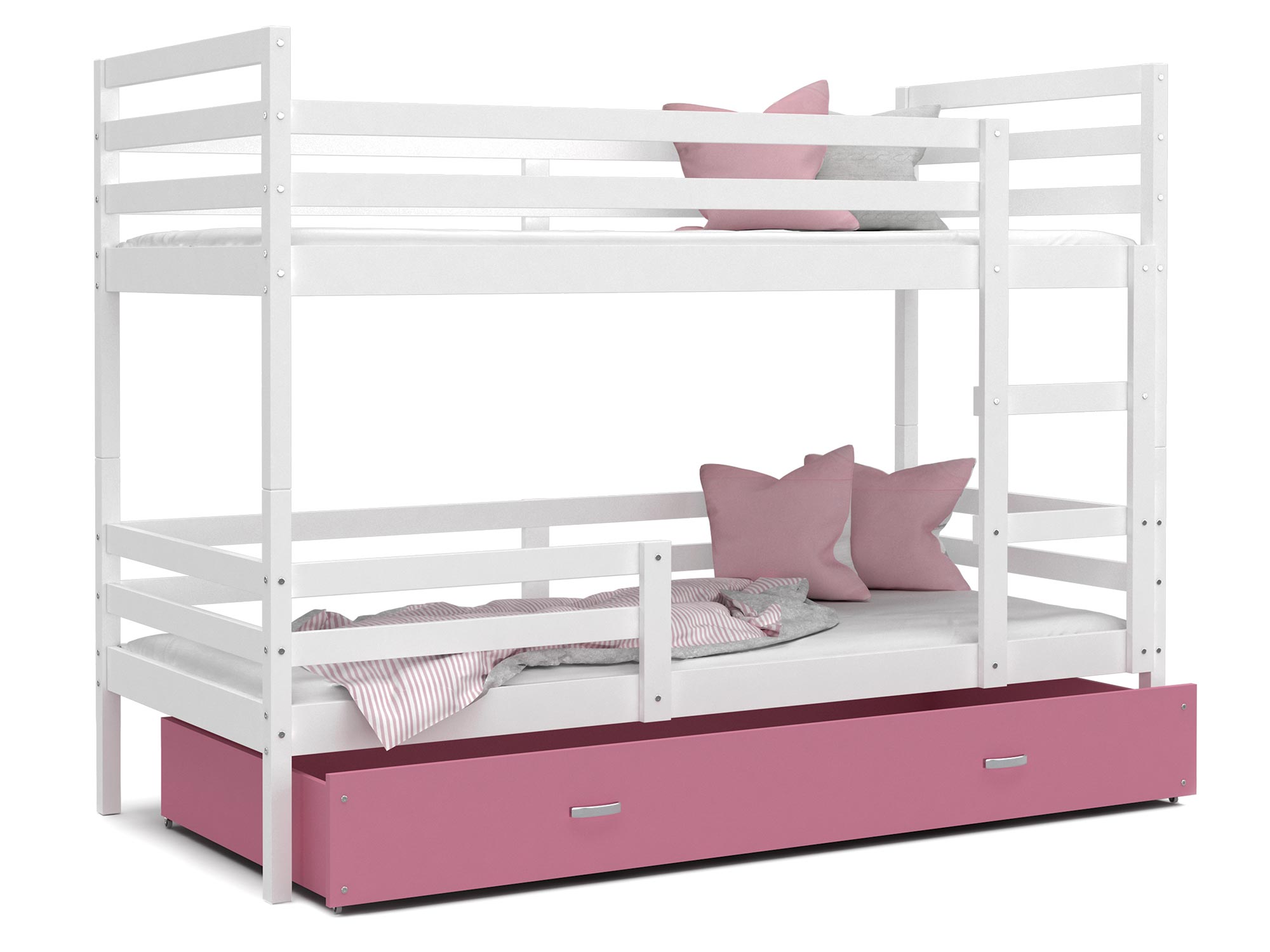 Łóżko piętrowe trzyosobowe biało różowe DAVIS
