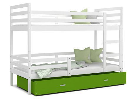 Łóżko piętrowe trzyosobowe biało zielone DAVIS