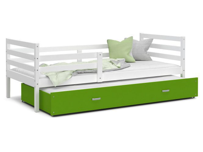 Drewniane łóżko dziecięce biało zielone ikonka DAVIS P2