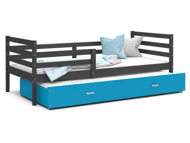 Drewniane łóżko dziecięce szaro niebieskie ikonka DAVIS P2