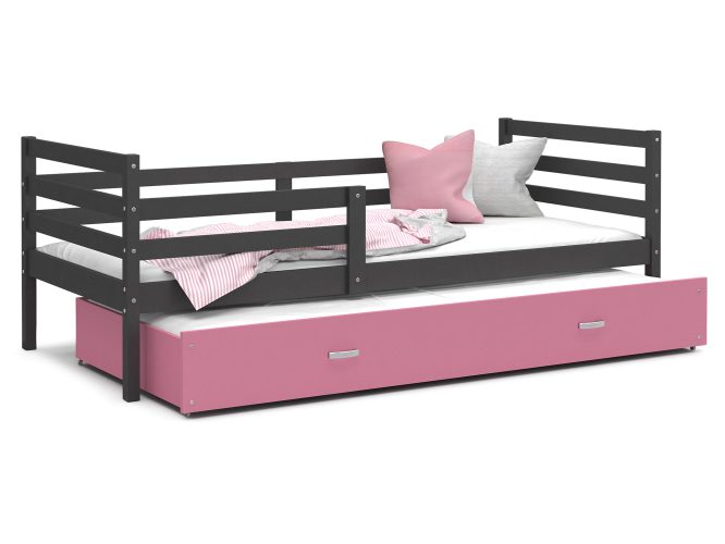 Drewniane łóżko dziecięce szaro różowe ikonka DAVIS P2