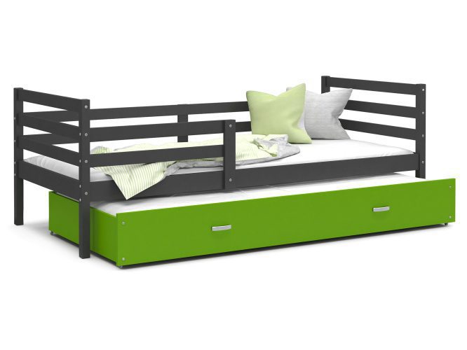Drewniane łóżko dziecięce szaro zielone ikonka DAVIS P2