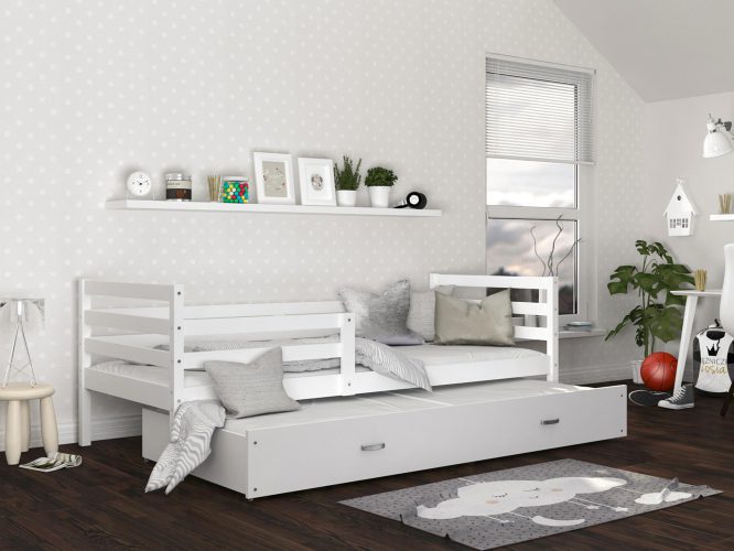 Drewniane łóżko dziecięce białe aranż DAVIS P2