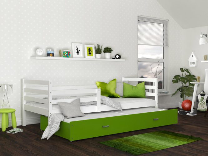 Drewniane łóżko dziecięce biało zielone aranż DAVIS P2