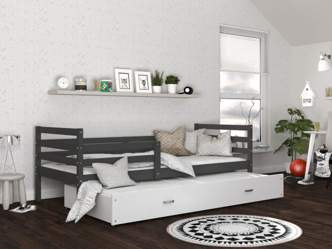 Drewniane łóżko dziecięce szaro białe DAVIS P2