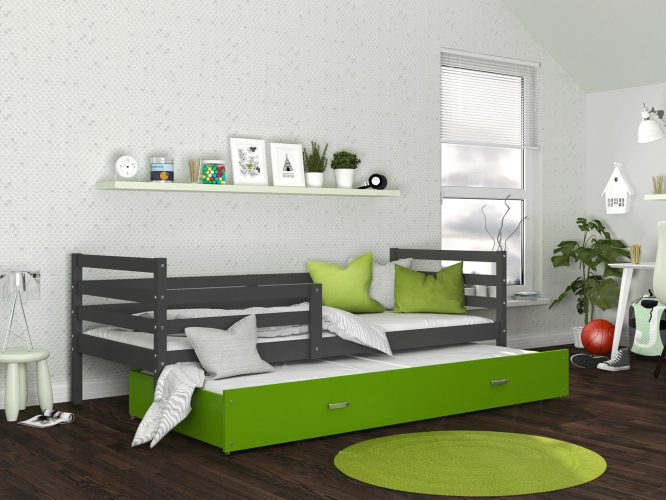 Drewniane łóżko dziecięce szaro zielone DAVIS P2
