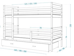 Miniaturka 23 - Wymiary techniczne piętrowego łóżka młodzieżowego