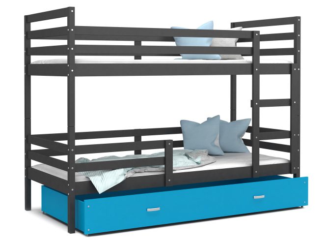 Łóżko piętrowe trzyosobowe szaro niebieskie DAVIS