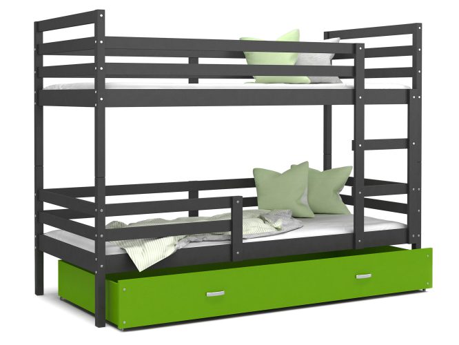 Łóżko piętrowe trzyosobowe szaro zielone DAVIS
